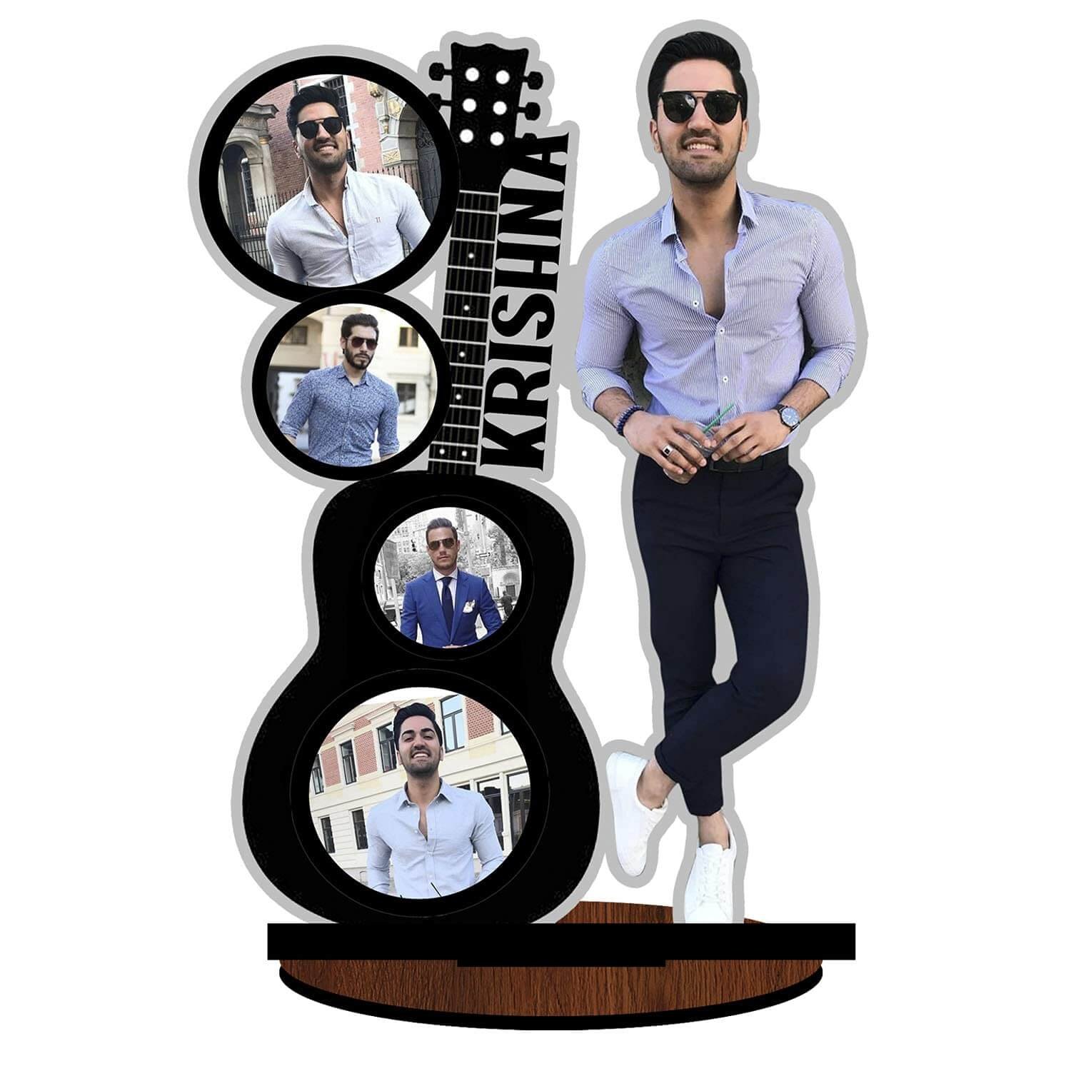 Guitar Photo Frame Standee Cutout Caricature MDF Wood Personalized Gift Customized with Your Photos & Name ( 9 x 12 inch )